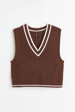 Rib-knit Sweater Vest - Dark brown/white - Ladies | H&M US