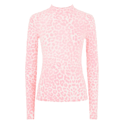 Pink Leopard Print Flocked Mesh Top (Dei5 edit)