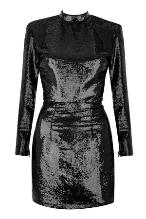 Clothing : Bodycon Dresses : 'Rubi' Black Sequin High Necked Mini Dress