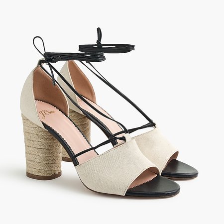 J.Crew: Stella Heels In Canvas With Leather Tie Straps For Women
