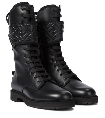 Ff Leather Combat Boots - Fendi | Mytheresa