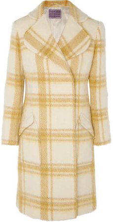 Belted Checked Wool-blend Coat - Pastel yellow