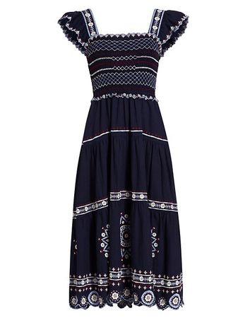 Shop Sea Shaina Embroidered Flutter-Sleeve Midi-Dress | Saks Fifth Avenue