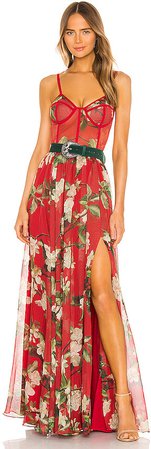 Floral Bustier Belted Maxi Dress