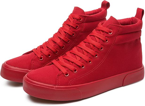 Amazon.com | FINIWOR Sneakers for Women White High Top Canvas Shoes Classic Black Lace-Up Casual Shoes(Red;US05) | Walking