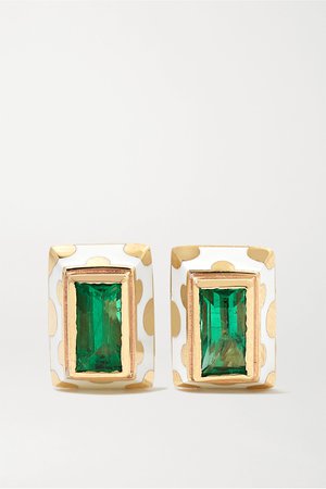 Gold Memphis Dot 14-karat gold, enamel and emerald earrings | Alice Cicolini | NET-A-PORTER