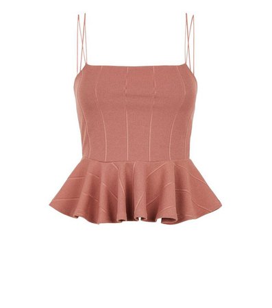 Rust Ribbed Strappy Peplum Cami | New Look