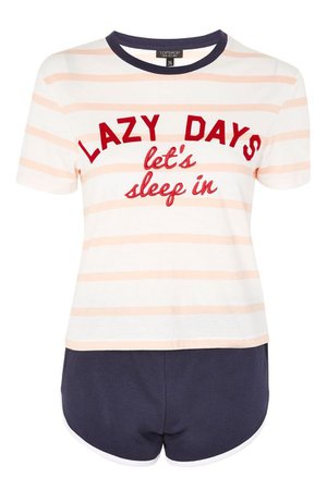 “Lazy Days” Slogan Stripe Pajama Set