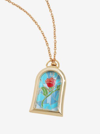 Disney Beauty and the Beast Rose Watch Necklace