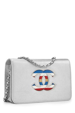 Chanel Silver Metallic Lambskin Nautical Timeless Wallet on Chain (WOC) - What Goes Around Comes Around