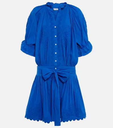 Embroidered Cotton Minidress in Blue - Juliet Dunn | Mytheresa