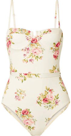 Honour Floral-print Underwired Swimsuit - Cream