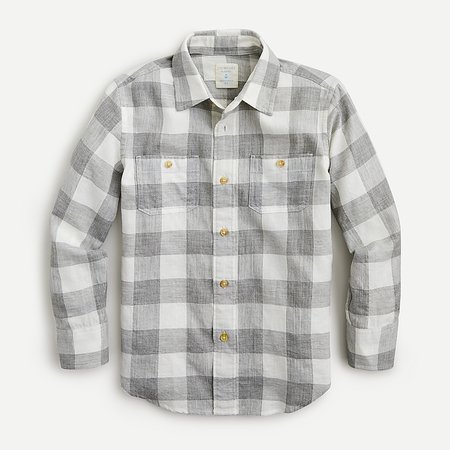 J.Crew: Boys' Crinkle Cotton Shirt In Grey Plaid