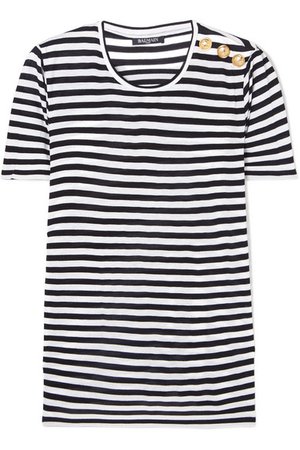 Balmain | Button-embellished striped jersey T-shirt | NET-A-PORTER.COM