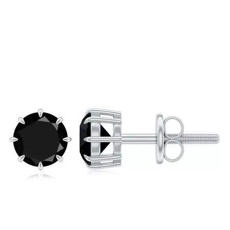 Claw Set Created Black Diamond Solitaire Stud Earrings