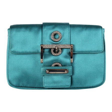 PRADA turquoise satin EMBELLISHED BUCKLE Shoulder Bag For Sale at 1stdibs