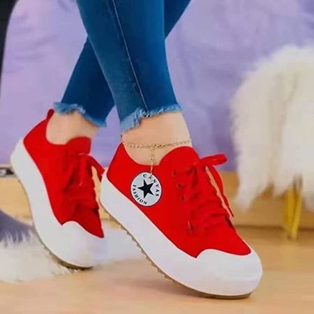 Amazon.com: Canvas Shoes Women Fashion Trainers, Low-top Platform Women Casual Breathable Sneaker, Women's Large Size Casual Lace-Up Canvas Shoes(Size:5,Color:Red) : Clothing, Shoes & Jewelry