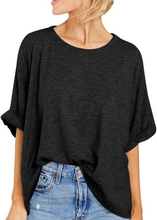 Women Oversized T-Shirt Summer Casual Short Sleeve Loose Tee Tops Black at Amazon Women’s Clothing store