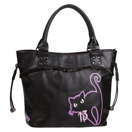 Womens Ladies New Unique Black Purple Goth Witches Cat Tote Handbag | eBay