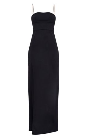 Black Diamante Strap Underbust Crepe Maxi Dress | PrettyLittleThing USA