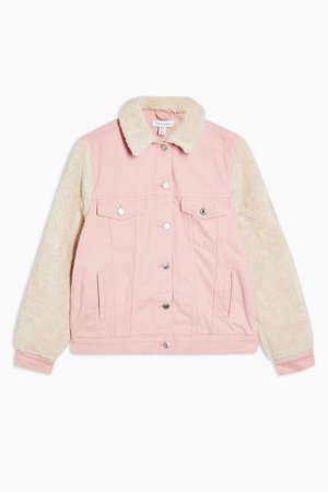 Pink Denim Borg Sleeve Jacket | Topshop