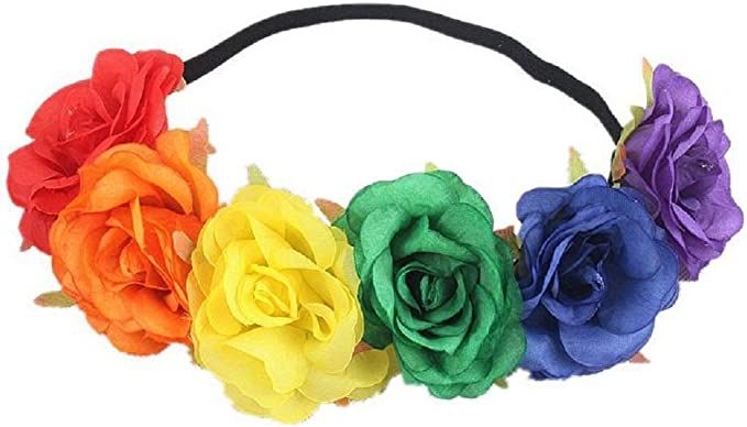 DreamLily Rainbow Rose Flower Crown Pride Party Rainbow Daisy Headband Floral Crown Headpiece NC23 (Rose) at Amazon Women’s Clothing store