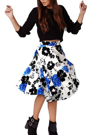 Blue floral A-line skirt