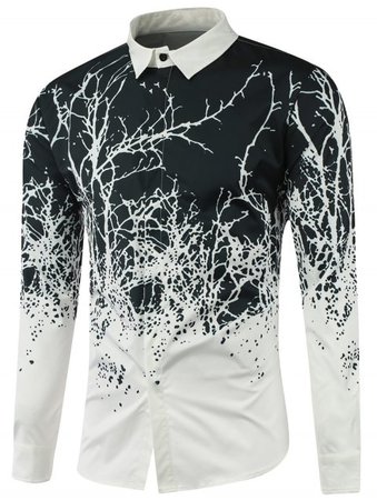 [74% OFF] 2019 Tree Branch Printed Long Sleeve Shirt In WHITE | DressLily