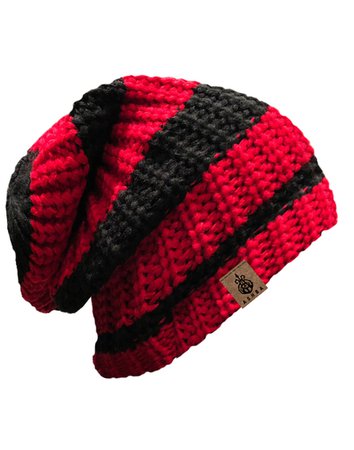 Knitted Striped Beanie - Red/Black - ASHBA® CLOTHING