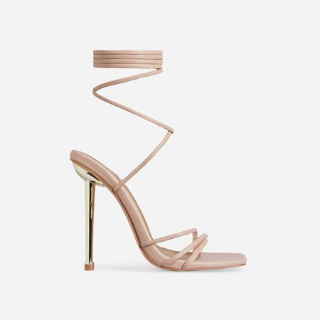 Word-Up Lace Up Square Toe Heel In Nude Faux Leather | EGO