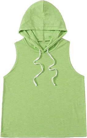 SweatyRocks Women's Summer Sleeveless Hooded Tank Top T-Shirt for Athletic Exercise Relaxed Breathable Grass Green M at Amazon Women’s Clothing store