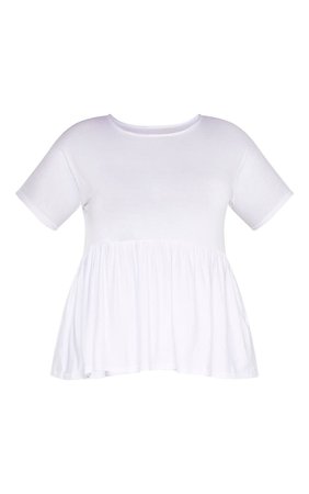 Plus White Frill Hem T Shirt | Plus Size | PrettyLittleThing USA