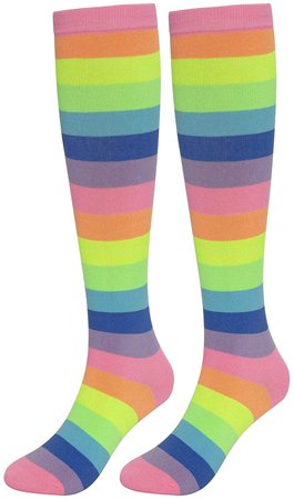 KONY Women's 3 Pairs Cotton Colorful Striped Rainbow Knee High Socks Comfortable Stay Up Best Gift Size 6-10 (White) at Amazon Women’s Clothing store
