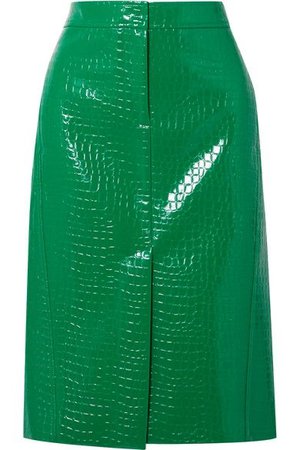 Tibi Patent Green Croc Skirt is
