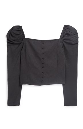 Primark Black Ruffle Shoulder Blouse Top Shirt