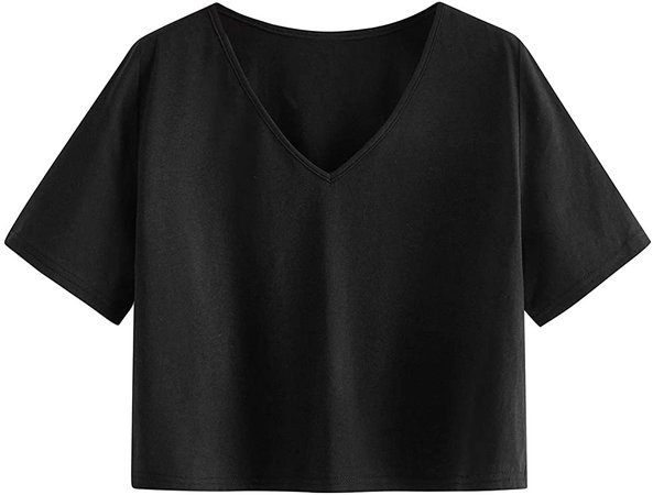 SweatyRocks Women's Casual V Neck Short Sleeve Basic Solid Crop Top T-Shirt Light Purple S at Amazon Women’s Clothing store