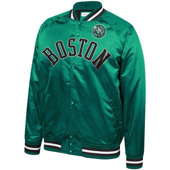 Men's Boston Celtics Fanatics Branded Black/Kelly Green Iconic Tackle Twill Satin Jacket