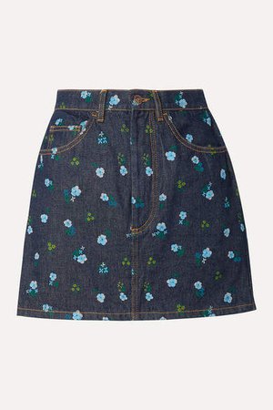 The THE Floral-print Denim Mini Skirt - Dark denim