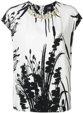 embellished floral print blouse