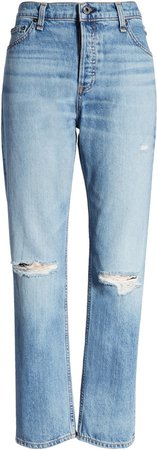 Ripped High Waist Ankle Straight Leg Jeans