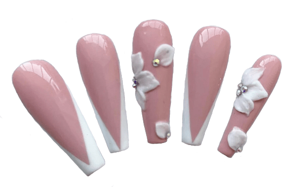 Pink French tip acrylic nails