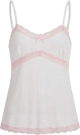 SOLY HUX Women's Lace Trim Spaghetti Strap Cami Tops Casual Summer Camisole Solid Pink M at Amazon Women’s Clothing store