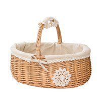Handmade Wicker Basket with Handle, Wicker Camping Picnic Basket with Double Lids, Shopping Storage Hamper Basket with Cloth Lining | Wish