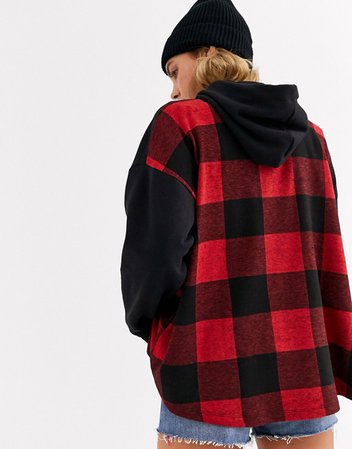 Pull&Bear oversized sweat top with check detail in black | ASOS