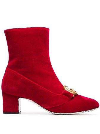 Gucci Devil Red Victoire 55 Velvet Ankle Boots Ss19 | Farfetch.com