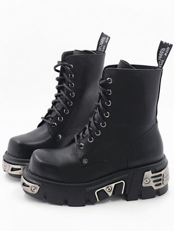 Black Gothic Punk Platform Mid-Calf Boots for Women - Devilnight.co.uk
