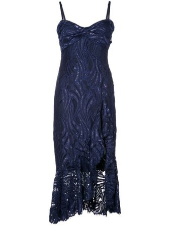 Blue Jonathan Simkhai Metallic Lace Bustier Ruffle Dress | Farfetch.com