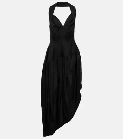 Asymmetric Halterneck Midi Dress in Black - Bottega Veneta | Mytheresa