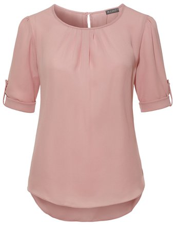 Boat-neck 3/4 sleeve chiffon blouse