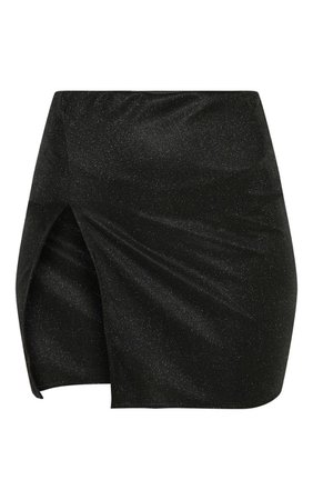 Black Lurex Extreme Split Mini Skirt | Skirts | PrettyLittleThing USA